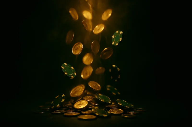 Golden Coin Cascade Golden coins and casino chips falling with green neon lighting