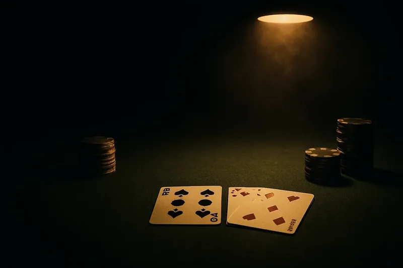 Face-up baccarat cards and chip stacks on green felt table